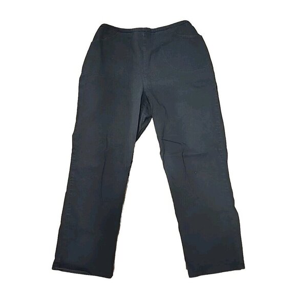 Denim & Co. Pants Black Woven Back Elastic Waist Pockets Straight Leg Women's PL - Picture 1 of 11